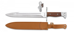 Cuchillo Bayoneta Albainox, hoja de 23 cm de acero inox, mango de madera, presentación funda de piel