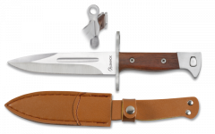 Cuchillo Bayoneta Albainox, incluye funda de piel, hoja de acero inox de 14,5 cm, mango de madera