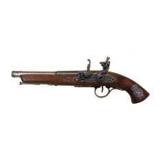 Réplica de pistola de chispa para zurdos con escudo de Napoleón en la empuñadura del Siglo XVIII, fabricada en metal y madera con mecanismo simulador de carga y disparo, con cañón ciego, para decoración