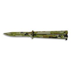 Navaja de abanico Albainox boscoso camo verde, mango de aluminio, hoja de acero inoxidable de 10 cm, 36223