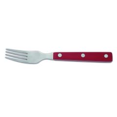 Tenedor chuletero Arcos de Mesa 374722 monoblock de una pieza de acero inoxidable 18/10 , mango de color rojo y hoja de 9 cm en caja