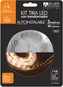 Kit Tira Led 3m 12v 4,8w/m Luz Calida 3000k Ip20 Incluye Alimentador Y Regulador Monocolor De 230vac 240326