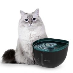 Fuente automática para mascotas con capacidad de 2 litros, incluye filtro y luz interior.