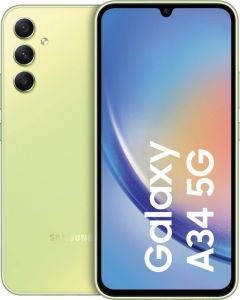 Teléfono Samsung Galaxy A34 (A346) Color Verde Lima (Lime) 5g. 128 GB de Memoria Interna, 6 GB de RAM, Dual Sim. Pantalla Super AMOLED de 6,6". Cámara trasera de 48 MP. Smartphone completamente libre.