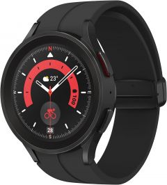 Reloj Samsung Galaxy Watch 5 Pro (R920). Color Negro Titanio. 45 mm BT. Pantalla On-Cell Touch Super AMOLED personalizable de 1,4”. Memoria 1.5 GB RAM + 16 GB interna. Batería: 590 mAh.