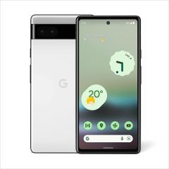 Teléfono Google Pixel 6a - 5G. Color Blanco Tiza (Chalk). 128 GB de Memoria Interna, 6 GB de RAM, Pantalla OLED de 6,1". Cámara de 12 megapíxeles y Batería de 24 horas de duración. Smartphone libre.