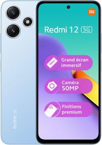 Teléfono Xiaomi Redmi 12 5g. Color Azul (Blue). 128 GB de Memoria Interna, 4 GB de RAM. Dual Sim. Pantalla FHD+ DotDisplay de 6,79". Cámara principal dual de 50+2 MP. Smartphone completamente libre.