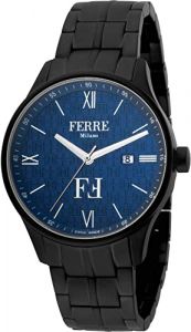 Reloj Ferrè Milano FM1G112M0261 Acero Inoxidable Chapado correa color: Negro Dial Azul Analógico Hombre