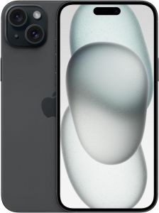 Teléfono Apple Iphone 15 Plus. Color Negro (Black). 128 GB de Memoria Interna, Pantalla Super Retina XDR OLED de 6,7". Cámara Principal de 48 Mpx. Sistema iOS 17. Smartphone completamente libre.