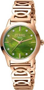 Reloj Ferrè Milano FM1L126M0251 Acero Inoxidable Chapado correa color: Oro Rosado Dial Verde Analógico Mujer