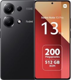 Teléfono Xiaomi Redmi Note 13 Pro 4G. Color Negro. 512 GB de Memoria, 12 GB de RAM. Pantalla FHD+ POLED de 6,67". Triple Camera de 200+8+2 MP. Cargador rápido de 67W. Versión Global. Smartphone libre.