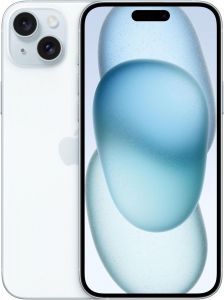 Teléfono Apple Iphone 15 Plus. Color Azul (Blue). 256 GB de Memoria Interna, 6 GB de RAM. Pantalla Super Retina XDR OLED de 6,7''. Cámara principal de 48 MP y Frontal de 12 MP. Smartphone libre.