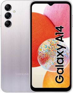 Teléfono Samsung Galaxy A14 (A145), Color Plata (Silver), 64 GB de Memoria, 4 GB de RAM, Dual Sim. Pantalla FHD+ de 6,6". Cámara principal de alta resolución de 50 MP. Smartphone completamente libre.
