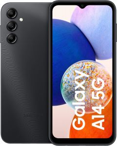 Teléfono Samsung Galaxy A14 (A146) 5g. Color Negro (Black). 4 GB de RAM. 64 GB de Memoria Interna, Dual Sim. Pantalla FHD+ de 6,6". Cámara triple de 50+5+2 MP. Smartphone completamente libre.