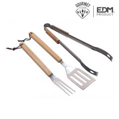 Set 3 utensilios para barbacoa madera/acero inox edm