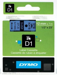 DYMO D1 - Etiquetas estándar - Negro sobre azul - 12mm x 7m