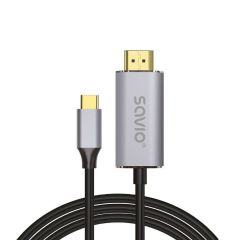 Savio USB-C to HDMI 2.0B cable 2m silver / black gold tips CL-171 cable HDMI USB C HDMI tipo A (Estándar) Negro
