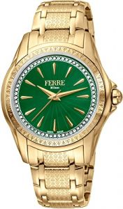 Reloj Ferrè Milano FM1L119M0061 Acero Inoxidable Chapado correa color: Oro Amarillo Dial Verde Analógico Mujer