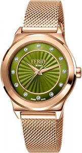 Reloj Ferrè Milano FM1L125M0271 Acero Inoxidable Chapado correa color: Oro Rosado Dial Verde Analógico Mujer