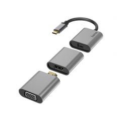 Hama 00200306 adaptador de cable de vídeo 0,15 m USB Tipo C Mini DisplayPort/HDMI/VGA Gris