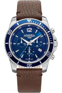 Reloj de pulsera Roamer Nautic Chrono 100 - 862837-41-45-02 correa color: Chocolate Dial Azul noche Hombre
