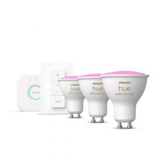 Philips Hue White and Color ambiance Kit de inicio: 3 focos inteligentes GU10 + regulador de intensidad