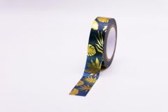 Cinta funtape masking tape deco hojas doradas y fondo azul