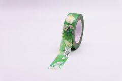 Cinta funtape masking tape deco fondo verde y flores blancas