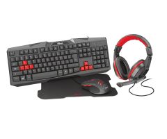 Trust gaming ziva 4 in 1 pack teclado + raton 3000dpi + auriculares + alfombrilla 22x30 cm - uso ambidiestro - color negro/rojo