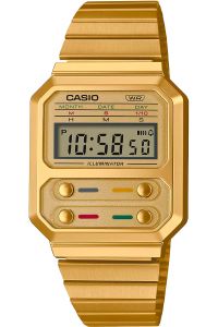 Reloj de pulsera CASIO Retro Vintage - A100WEG-9AEF correa color: Oro amarillo Dial LCD Oro amarillo Unisex