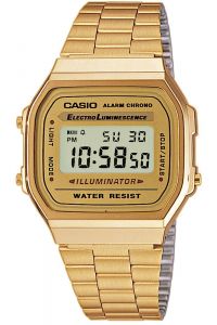 Reloj de pulsera CASIO Retro Vintage - A168WG-9W correa color: Oro amarillo Dial LCD Oro amarillo Unisex