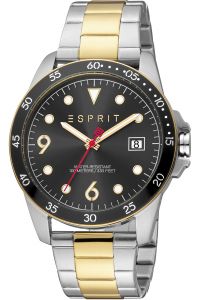 Reloj de pulsera Esprit Leo II - ES1G366M0045 correa color: Gris plata Oro amarillo Dial Negro Hombre