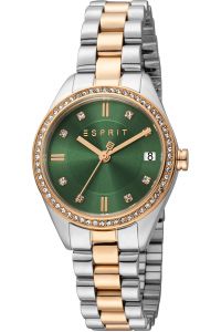 Reloj de pulsera Esprit Alia - ES1L341M0125 correa color: Gris plata Oro rosa Dial Verde botella Mujer