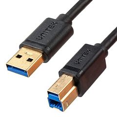 Unitek - Cable de impresora USB-C a USB-A USB 3.0 (2 m, transferencia de datos, carga o fuente de alimentación/rendimiento: 5 Gbps/conectores dorados: sí/color: negro)