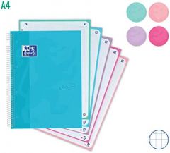 Oxford cuaderno ebook 5 touch espiral microperforado a4+ 120h 5x5mm t/extradura c/surtidos pastel