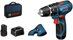 Bosch Professional 12V System GSB 12V-15 - Taladro percutor a batería (30 Nm, 1300 rpm, 2 baterías x 2.0 Ah, en L-BOXX)