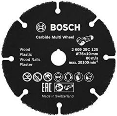 Bosch Profesional 260925C125 Disco De Corte Carbide Multi Wheel Para Madera Con Clavos, Plástico, Paneles Yeso, Tubos Cobre, Ø 76 mm, Diámetro Del Orificio 10 mm Amoladora Angular