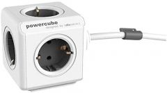 Allocacoc PowerCube Extended, Ladrón multiple con 5 enchufes en forma de cubo, 250V, color blanco y gris