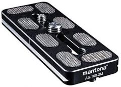 Mantona AS-100-2M - Placa de liberación rápida Compatible con Arca-Swiss, 100 x 38 mm, con Tornillos y Marca Central