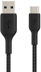 Belkin cable trenzado USB-C Boost Charge (cable USB-C a USB-A, cable USB Type-C para iPad Pro, Nintendo Switch, Pixel, dispositivos de Samsung y otros, 15 cm), negro