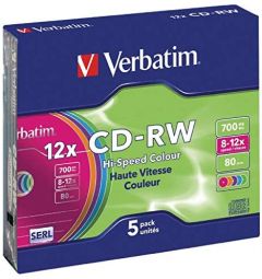 Verbatim CD-RW Colour 12x 700 MB 5 pieza(s)