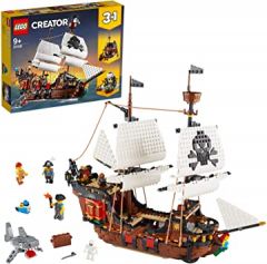LEGO 31109 Creator 3en1 Barco Pirata, Isla Calavera o Taberna, Juego Creativo, Set de Construcción con Tiburón de Juguete y Mini Figuras
