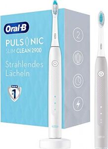 Oral-B Pulsonic Slim Clean 2900 - Cepillo de dientes eléctrico (2 modos de limpieza, incluye aclarado, temporizador, 2 cabezales, color blanco y gris