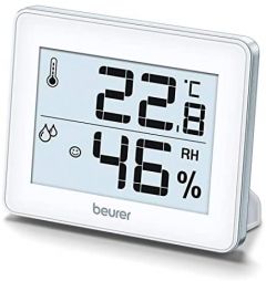 Beurer HM 16 Termómetro Higrómetro Digital Termohigrómetro, control del clima de la habitación mediante la indicación de la temperatura y la humedad para el hogar e casa, pantalla de smiley