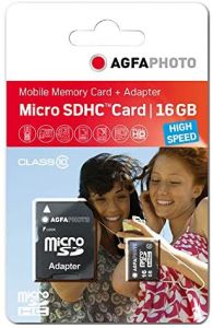 Agfa Foto 10580 Class 10 - Tarjeta Micro SDHC de Alta Velocidad de 16 GB con Adaptador