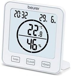 Beurer HM 22 Termómetro Higrómetro Digital Termohigrómetro, control de climatización de habitaciones, medición de temperatura y humedad relativa, con temporizador y señal acústica, blanco