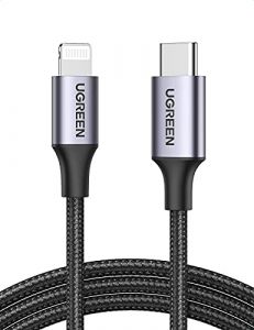 Ugreen 60759 cable de teléfono móvil Negro, Plata 1 m USB C Lightning