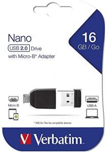 Verbatim Nano - Unidad USB de 16 GB con adaptador Micro USB - Negro