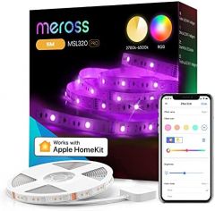 Meross WiFi Tiras LED Inteligente, 5M RGBWW LED Tiras Funciona con Apple Homekit Alexa Google Home, Tiras de Luces LED para Dormitorio Fiesta Decoración, 2700K-6500K Temperatura de Color Ajustable