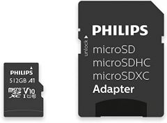 Philips Tarjeta SDXC de 512 GB + Adaptador SD UHS-I U1 Reads up to 80 MB/s A1 Fast App Performance V10 Memory Card for Smartphones Tablet PC, Card Reader